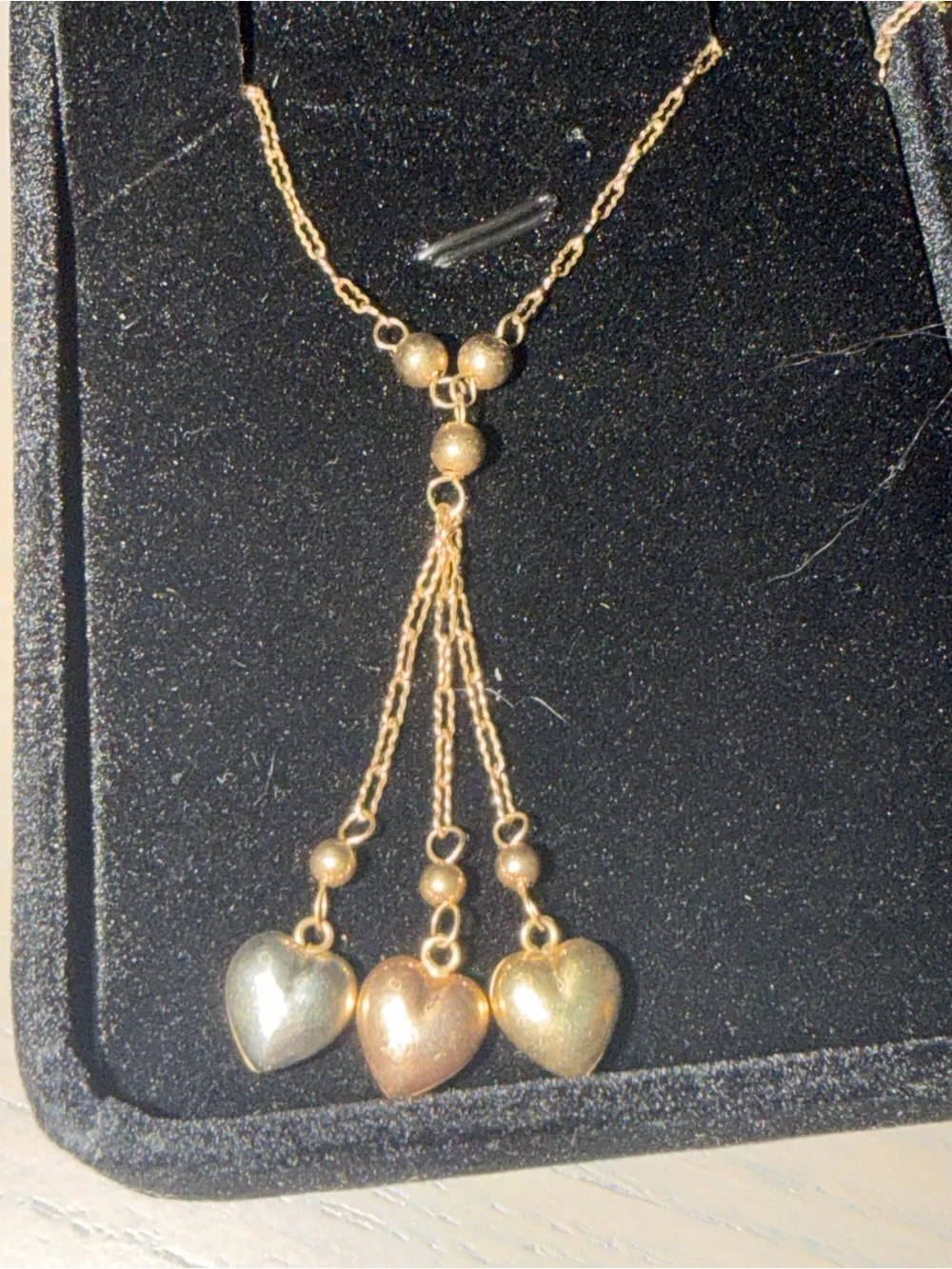 14k Gold Tricolor Heart Drop Y-Necklace